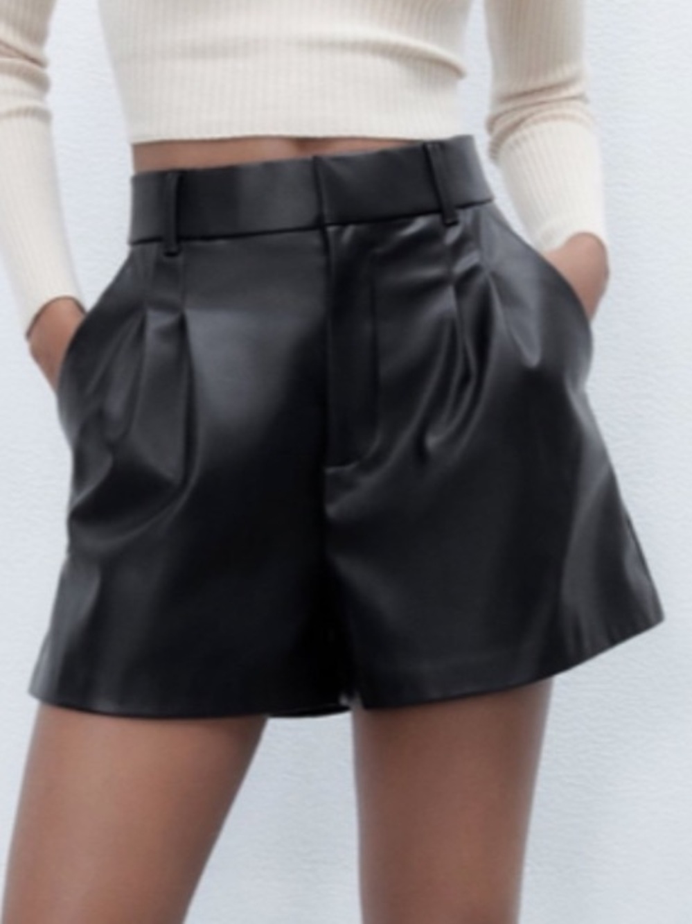 Zara Black Faux Leather Tailored Shorts